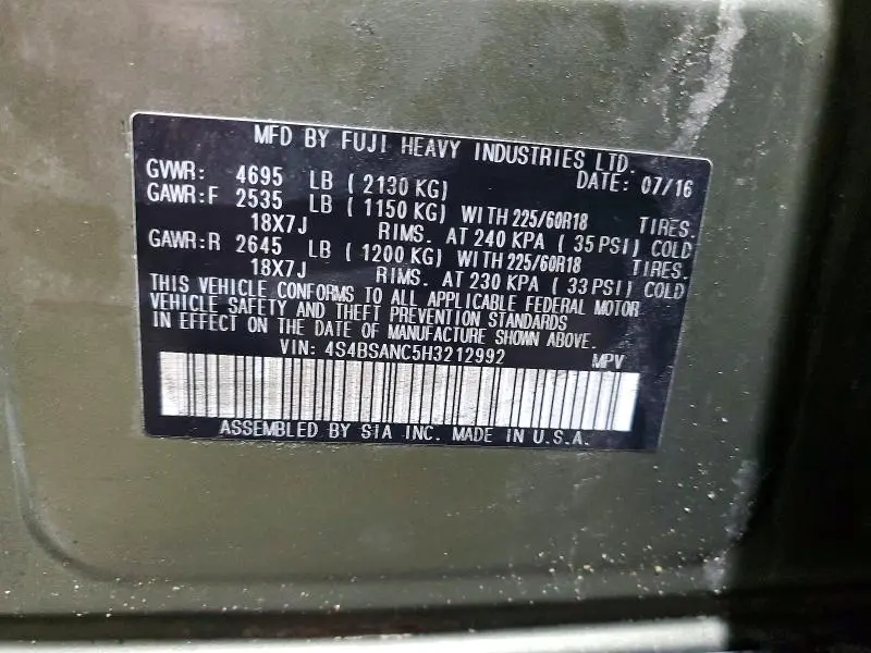 2017 SUBARU OUTBACK 2.5I LIMITED  