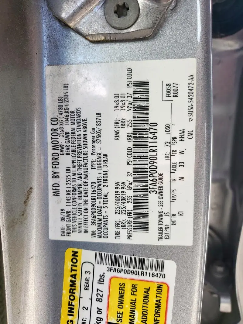 2020 FORD FUSION TITANIUM  