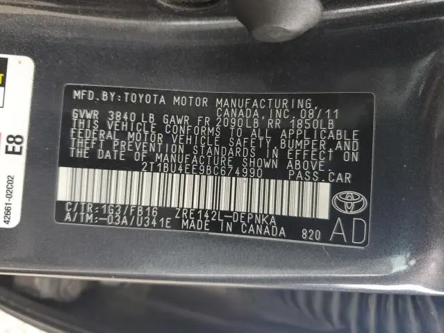 2011 TOYOTA COROLLA BASE  