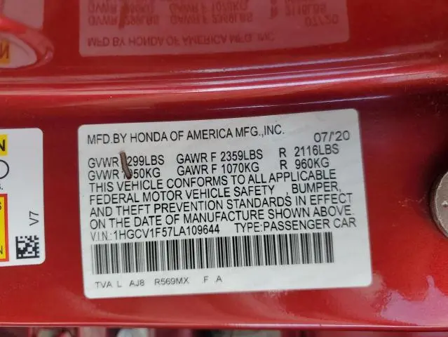 2020 HONDA ACCORD EXL  