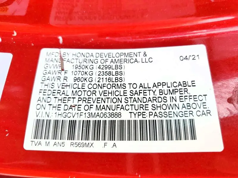2021 HONDA ACCORD LX  