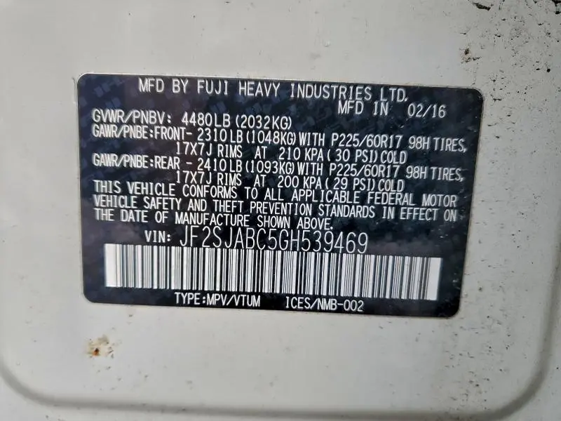 2016 SUBARU FORESTER 2.5I  