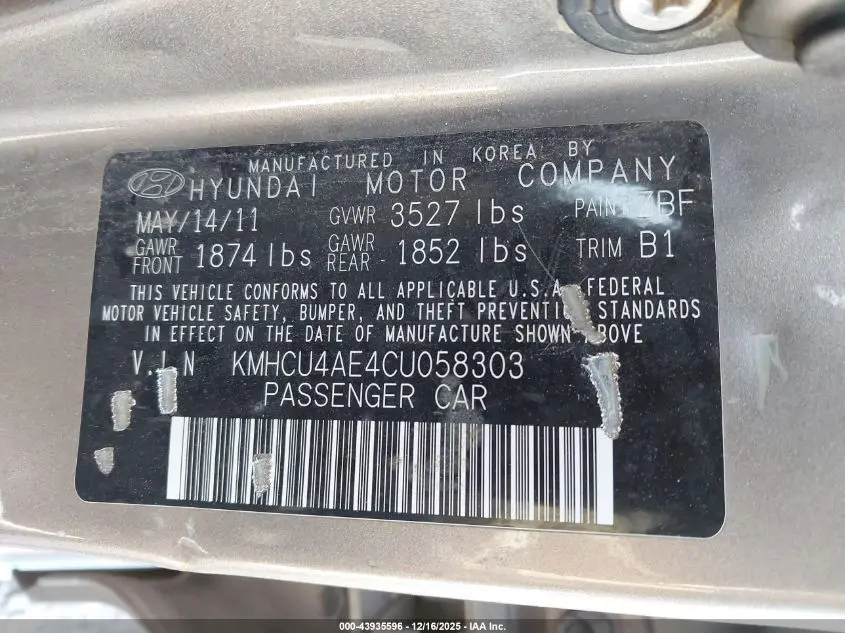 2012 HYUNDAI ACCENT GLS