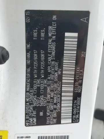 2015 TOYOTA SIENNA LE  