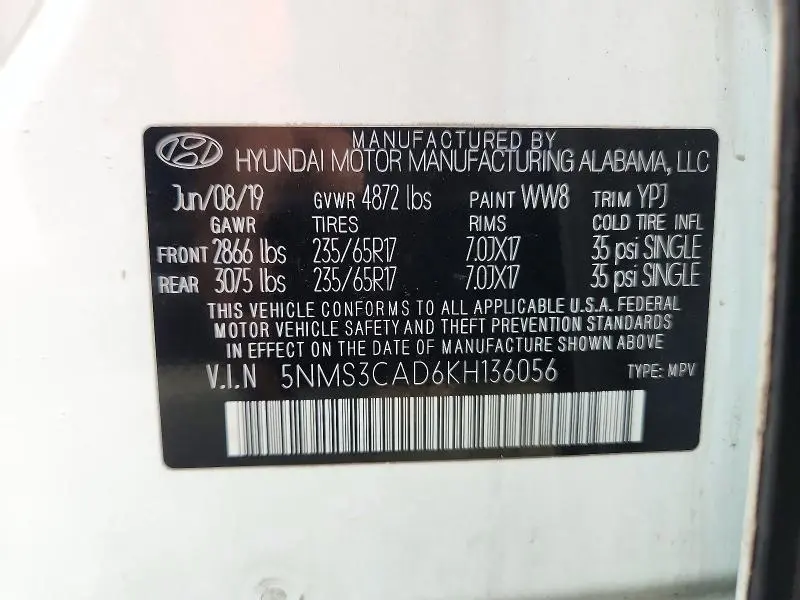 2019 HYUNDAI SANTA FE SEL 2.4L  