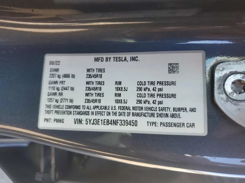 2022 TESLA MODEL 3   