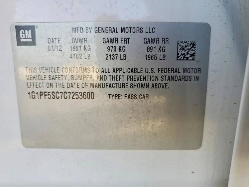 2012 CHEVROLET CRUZE LT  