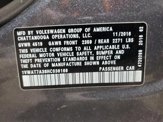 2017 VOLKSWAGEN PASSAT S