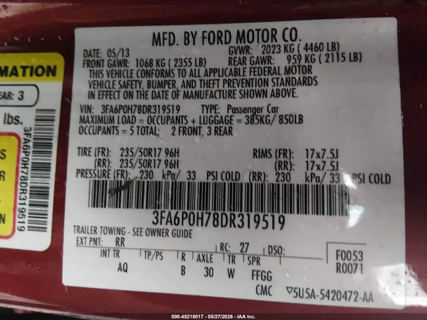 2013 FORD FUSION SE