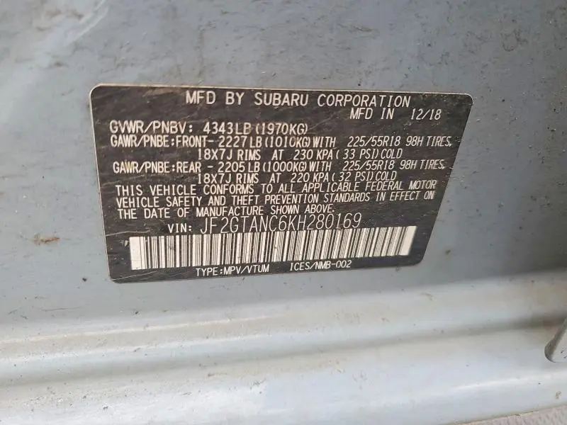 2019 SUBARU CROSSTREK LIMITED  