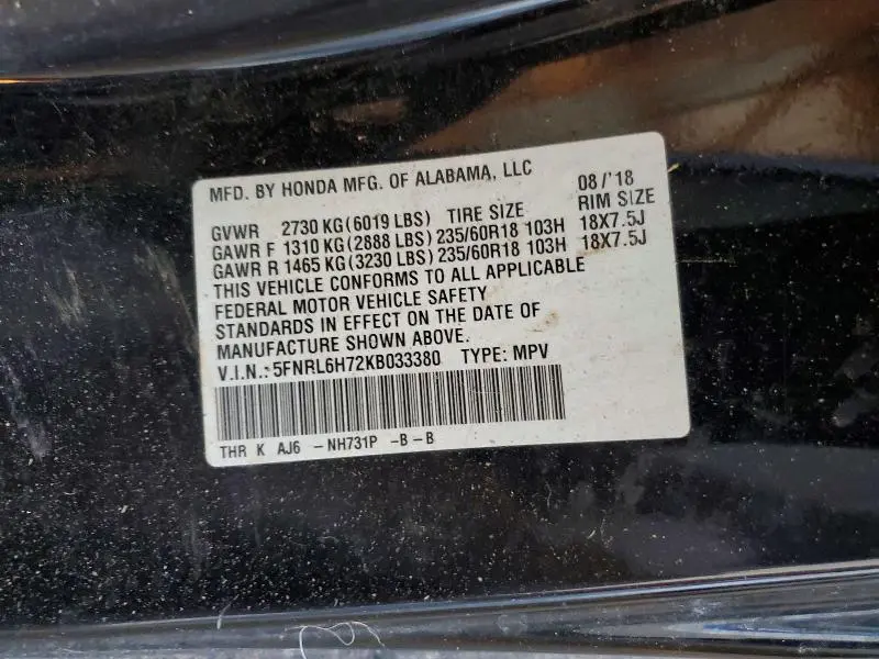 2019 HONDA ODYSSEY EXL  