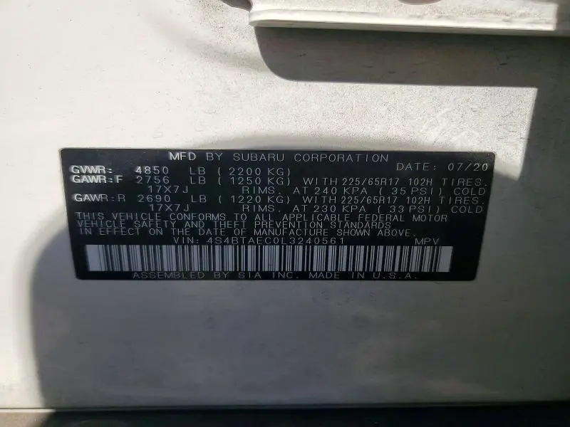 2020 SUBARU OUTBACK PREMIUM  