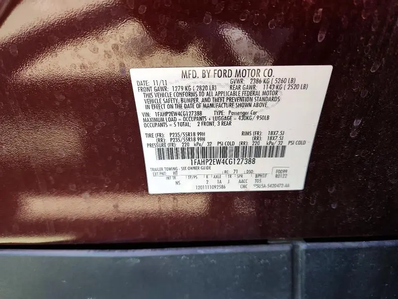 2012 FORD TAURUS SEL  