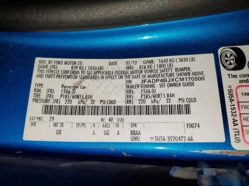 2012 FORD FIESTA SE  