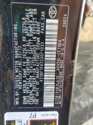 2012 TOYOTA CAMRY BASE  