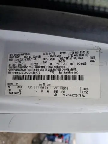 2012 FORD ECONOLINE E350 SUPER DUTY WAGON  