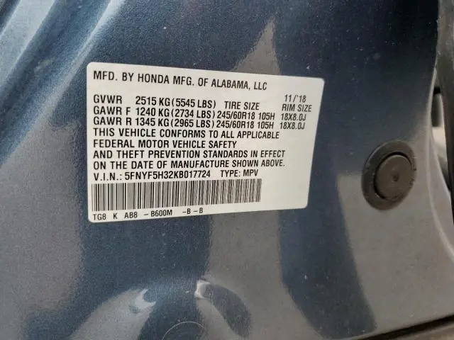2019 HONDA PILOT EX  