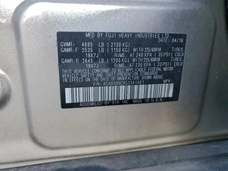 2016 SUBARU OUTBACK 2.5I LIMITED  