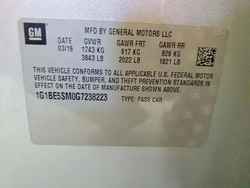 2016 CHEVROLET CRUZE LT  