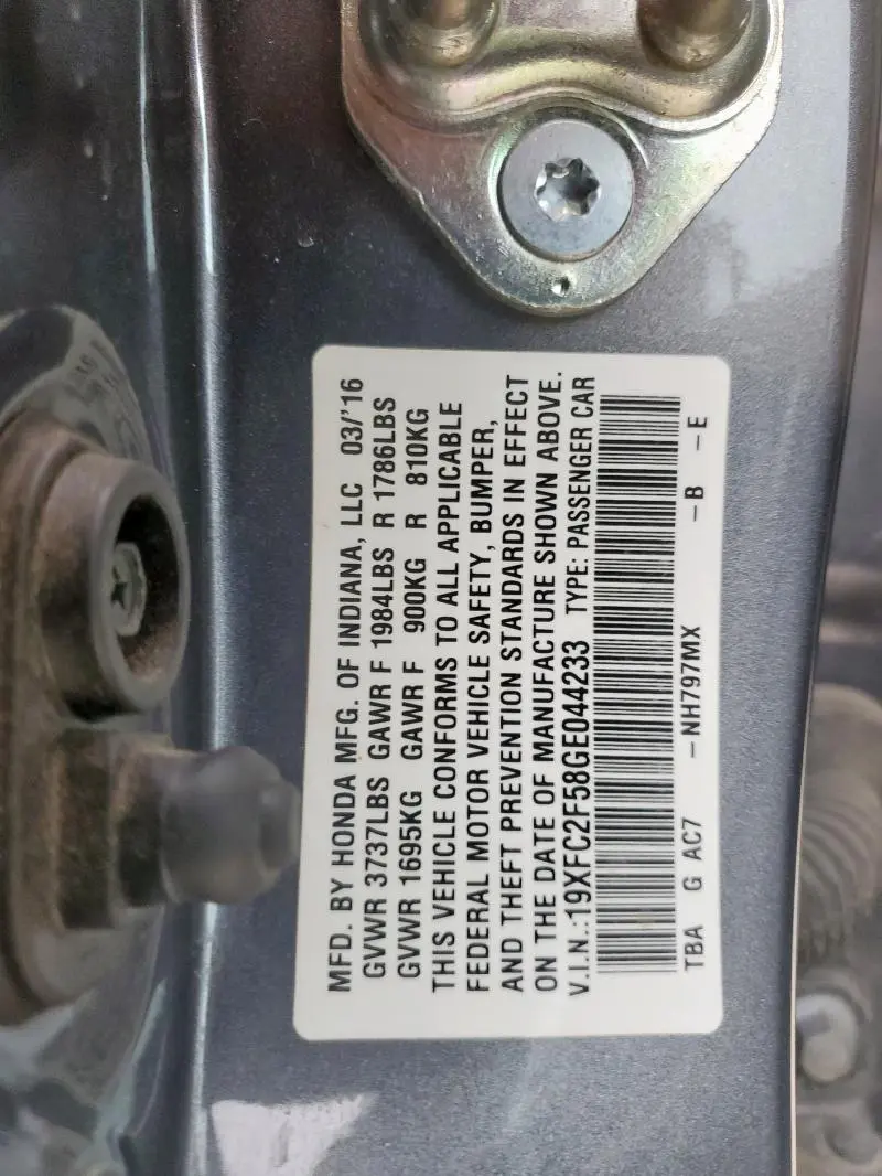 2016 HONDA CIVIC LX  