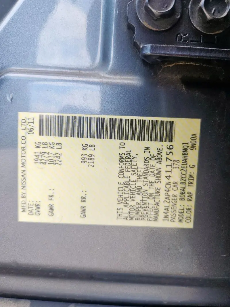 2012 NISSAN ALTIMA BASE  