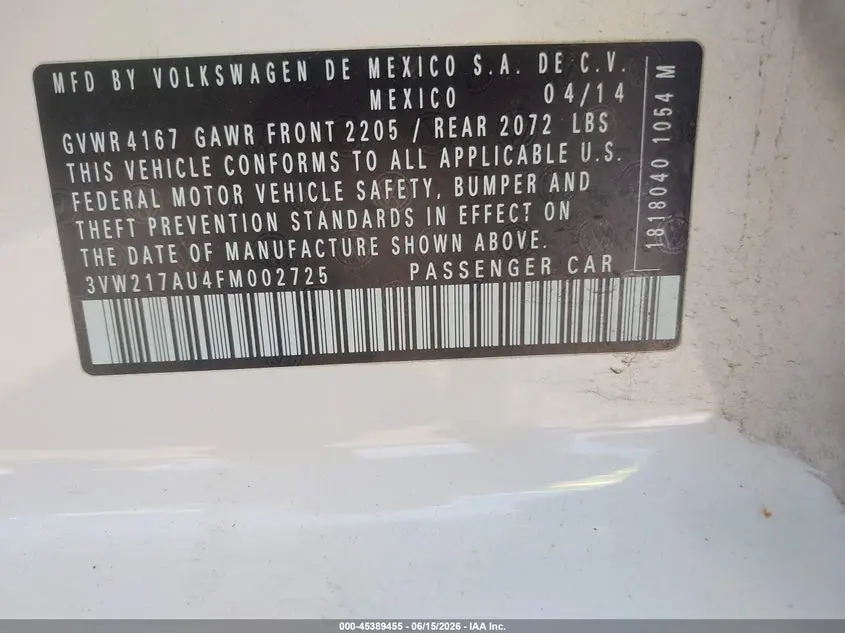 2015 VOLKSWAGEN GOLF TSI SEL 4-DOOR