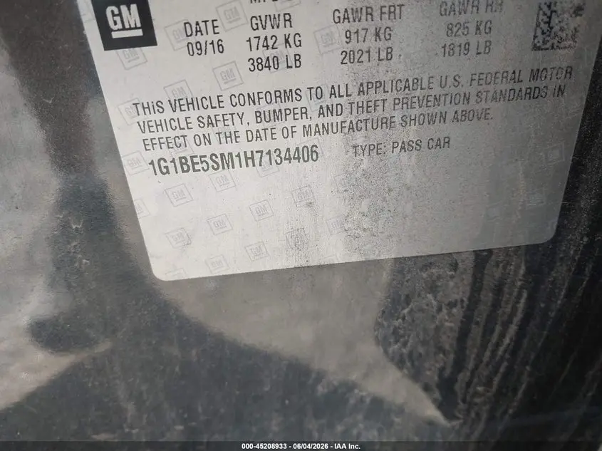 2017 CHEVROLET CRUZE LT AUTO