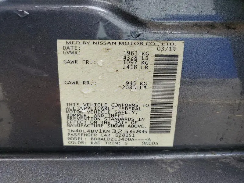 2019 NISSAN ALTIMA S  