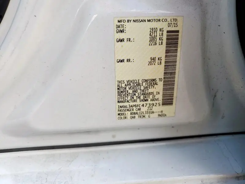 2015 NISSAN ALTIMA 2.5  