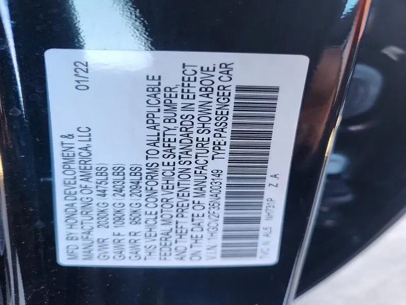 2022 HONDA ACCORD SPORT  