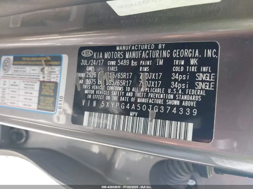2018 KIA SORENTO 3.3L LX