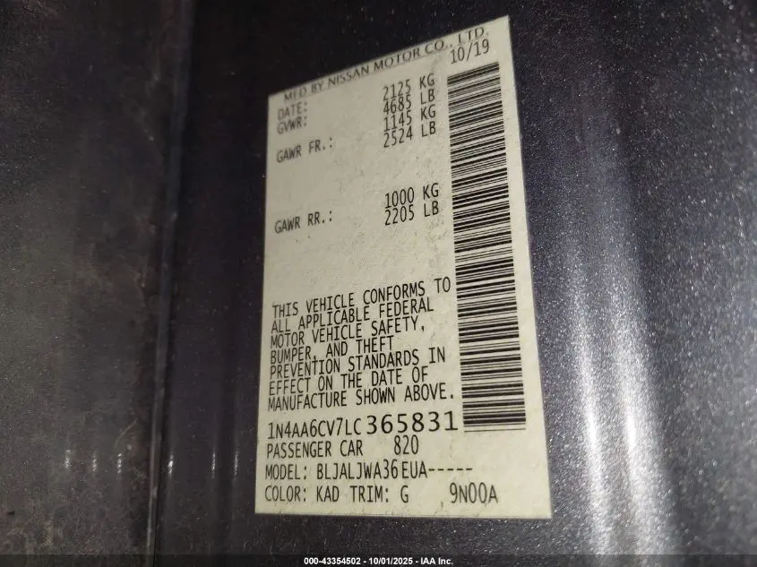 2020 NISSAN MAXIMA SV XTRONIC CVT