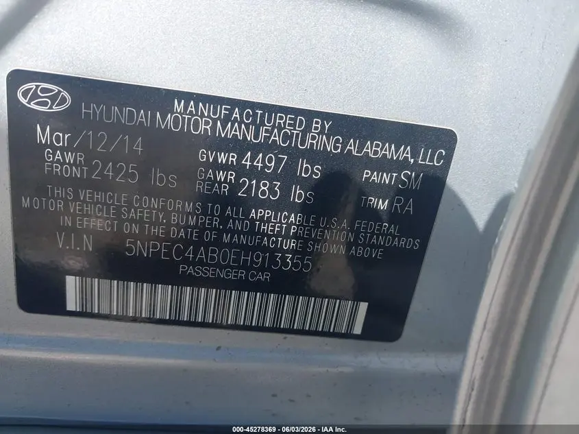 2014 HYUNDAI SONATA LIMITED 2.0T