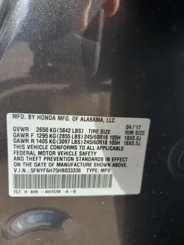 2017 HONDA PILOT EXLN  