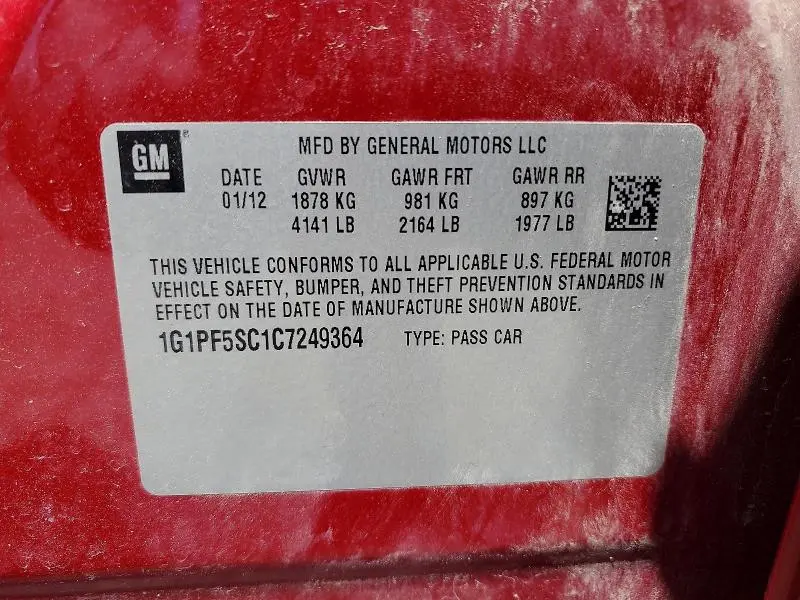 2012 CHEVROLET CRUZE LT  