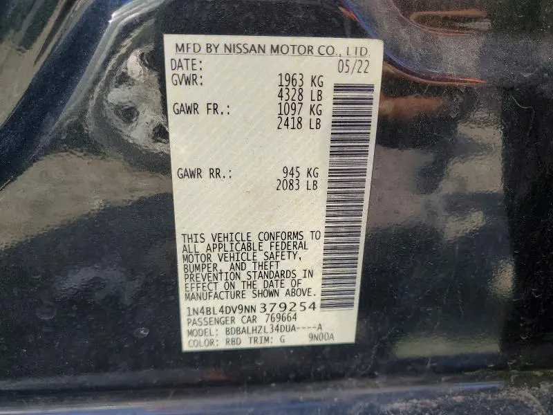 2022 NISSAN ALTIMA SV  