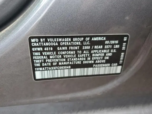 2015 VOLKSWAGEN PASSAT S  