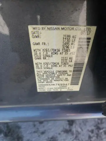 2017 NISSAN FRONTIER S  