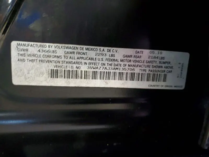 2010 VOLKSWAGEN JETTA LIMITED  