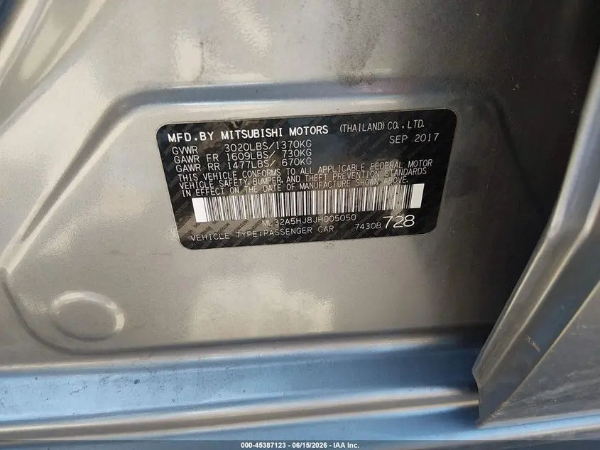 2018 MITSUBISHI MIRAGE GT