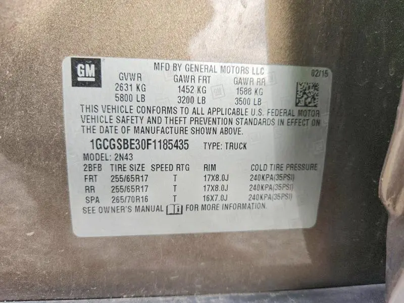 2015 CHEVROLET COLORADO LT  