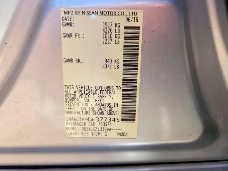 2016 NISSAN ALTIMA 2.5 S  