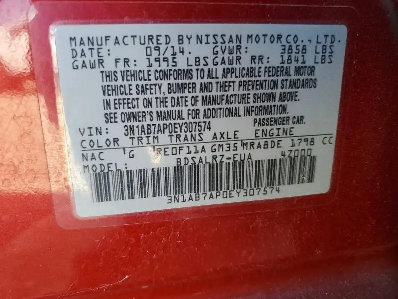 2014 NISSAN SENTRA S  