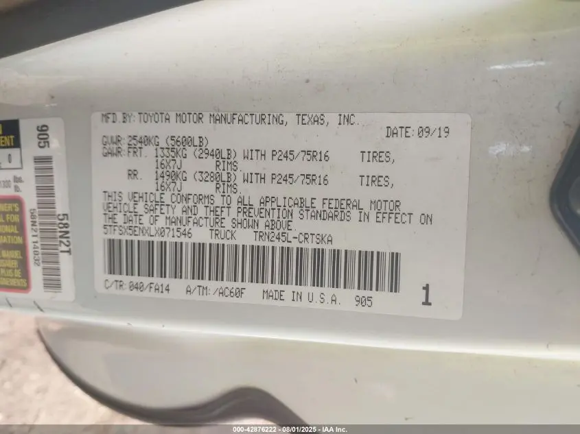 2020 TOYOTA TACOMA SR