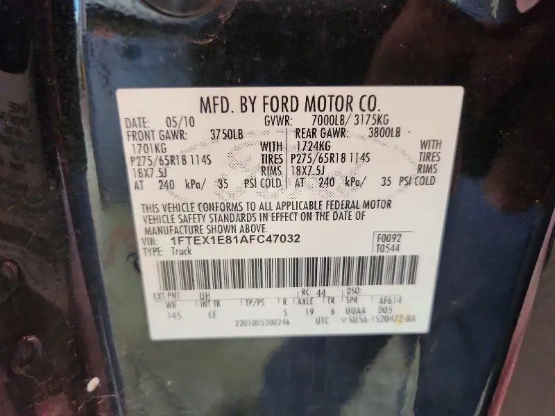 2010 FORD F150 SUPER CAB  