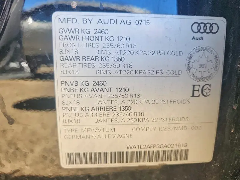 2016 AUDI Q5 PREMIUM PLUS  