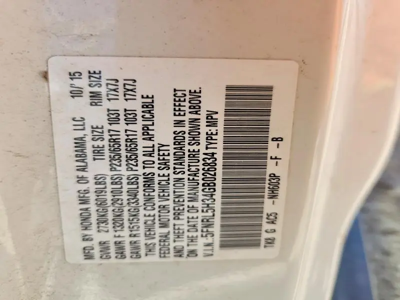 2016 HONDA ODYSSEY SE  