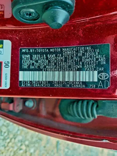 2016 TOYOTA COROLLA L  