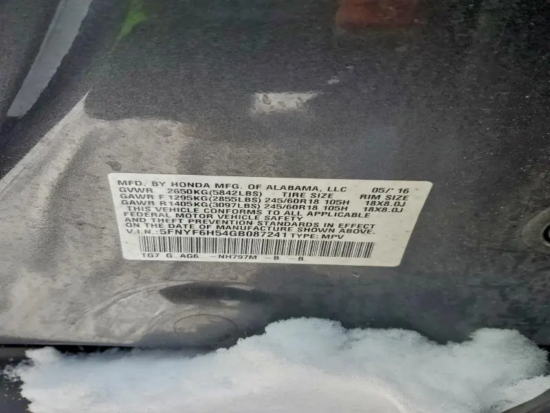 2016 HONDA PILOT EXL  