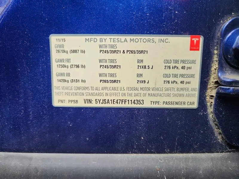 2015 TESLA MODEL S   